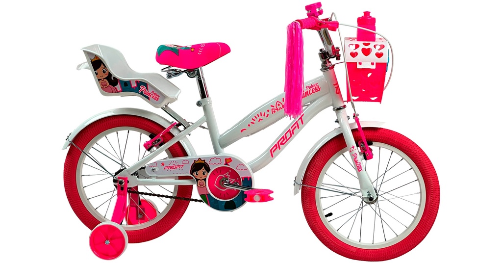 BICICLETA 16er PROFIT PRINCESS PALACE 1 VEL BLANCO-ROSADO EN CAJA INDIVIDUAL