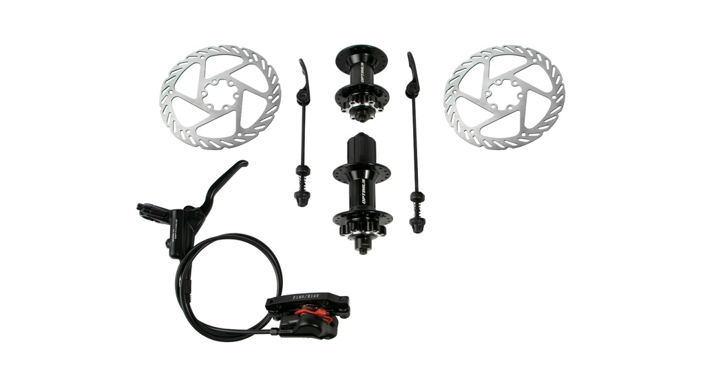 FRENO DE DISCO HIDRAULICO OPTIMUS (MORDAZAS+DISCOS+MANECILLA+MANZANAS)