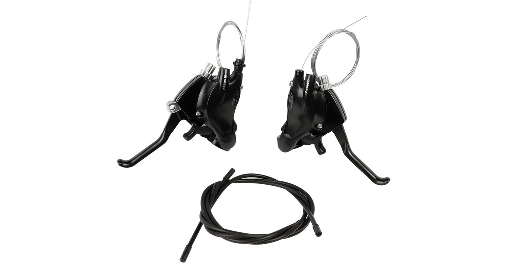 MANECILLAS INTEGRADAS MTB INDEX 3X8 VELOCIDADES, ALUMINIO/RESINA, NEGRO, HISSEI