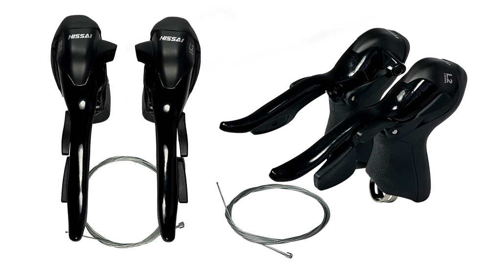 PALANCAS/MANECILLAS INTEGRADAS RUTA 2X9 VELOCIDADES, ALUMINO, HISSAI R200